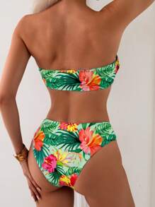 Swim Lushoire 2 件套女士花卉印花抹胸泳衣 - 彩色 - 查看 2