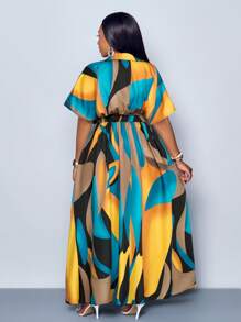 SOLERSUN Women's Random Printed Batwing Sleeve Dress