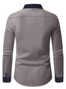 Manfinity Homme Men's Contrast Color Long Sleeve Single-Breasted Casual Commuter Shirt