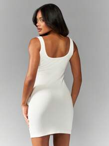 MISSGUIDED Crystal-Embellished Ribbed Mini Bodycon Dress Party Evening Club Special Occasion Rhinestone Fitted Sleeveless Dress,Graduation Dresses - White - View 2