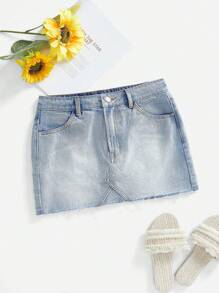 Breezaya 夏季休闲洗水牛仔迷你裙 - 淺色水洗藍 - 查看 1