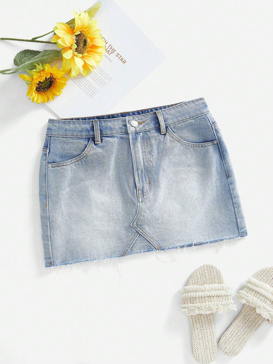 Breezaya 夏季休闲洗水牛仔迷你裙 - 淺色水洗藍 - 查看 1