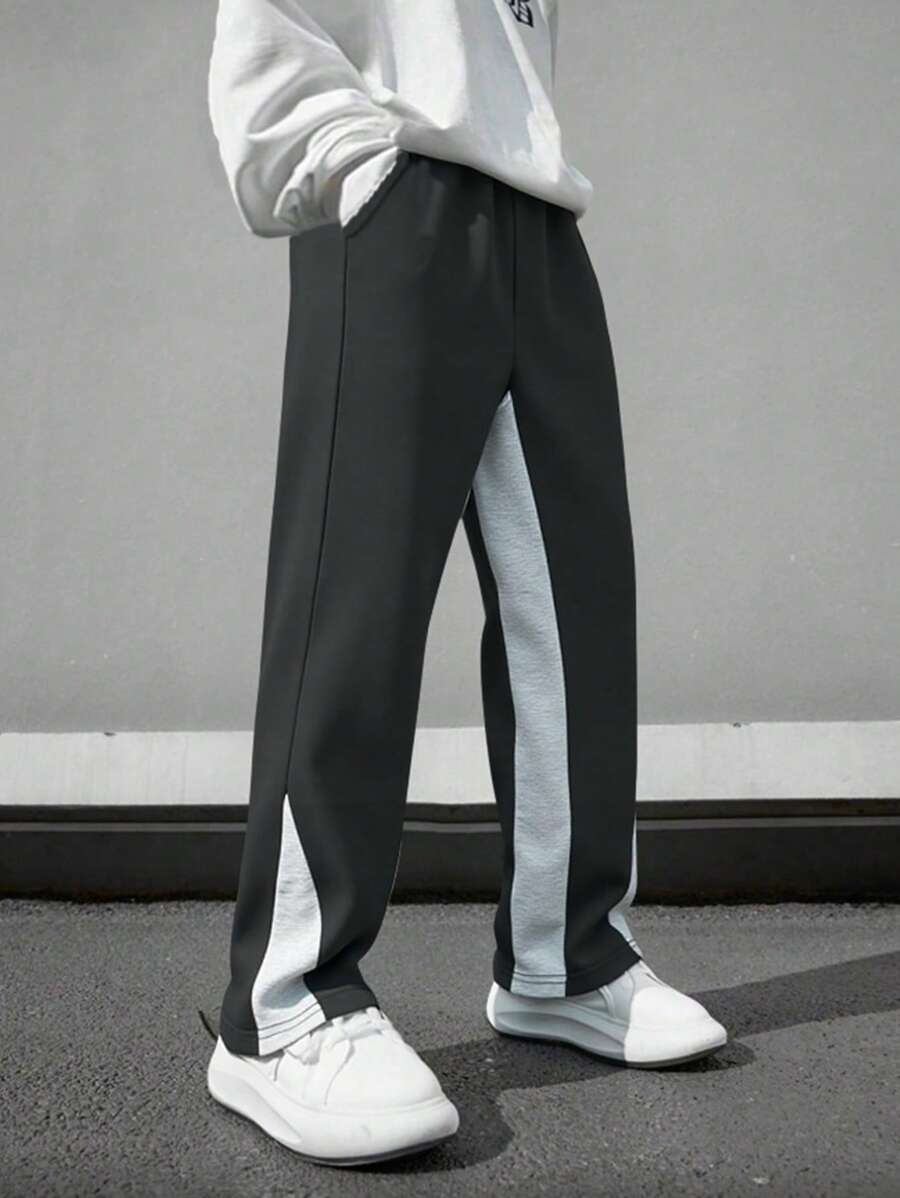 SHEIN Pantalón de chándal de pierna acampanada con parches de colores contrastantes para adolescentes