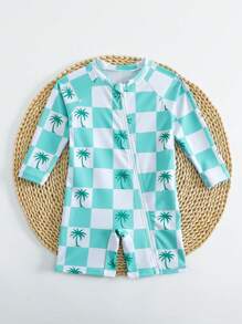 SHEIN 6-9M Baby Boys Long Sleeve Swimsuit, Cute Crab Cartoon Print One-Piece Swimwear - Multicolor - View 4