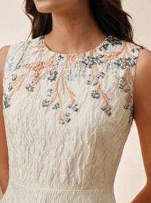 Anewsta Váy midi chữ A không tay họa tiết hoa, thanh lịch cho lễ hội, ngày lễ, ngày lễ tình nhân, kỳ nghỉ hè, mặc trong những dịp đặc biệt - Xám - Xem 1