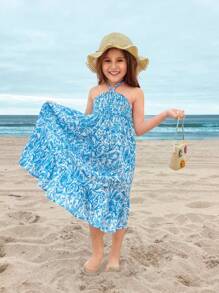 SHEIN Casual Comfortable Ruffle Collar & Hem Shift Dress, Simple & Minimalist Style - Blue and White - View 5