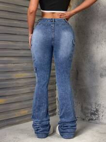 SHEIN SXY Women's Fashion Casual Slim Fit Cargo Jeans - Light Wash - View 3