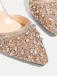 CUCCOO TILAWA Champagne Crystal High Heel Wedding Party Pumps, Women's Pointed Toe Sexy Slip-On Stilettos For Christmas - Champagne - View 9