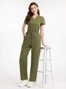 Scrubzie Solid Color Drawstring Waist Straight /Nursing Scrubs Bottoms