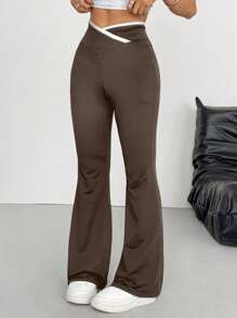 SHEIN EZwear 女式不对称腰带喇叭腿休闲裤，百搭