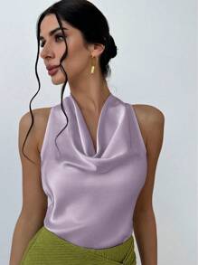 Firerie Blusa elegante de mujer con lazo en el cuello y dobladillo suelto color albaricoque