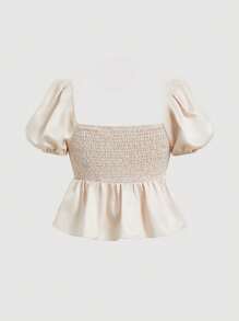 SHEIN MOD 70 年代复古卡其色波西米亚风花卉印花系带泡泡袖衬衫 - 完美的假日和西式风格沙滩装、夏季、海滩、度假女士、狂欢、乡村音乐会