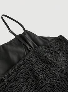 SHEIN MOD 大码花卉印花浪漫褶皱下摆连衣裙女式长裙新品女装女装连衣裙花卉小码女装女式中长裙春季女装女式中长裙飘逸连衣裙 - 黑色 - 查看 4