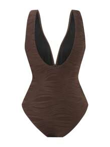 Swim Oasis Nouveau Maillot de bain une pièce pour femmes en jacquard unicolore à col en V avec robe de plage en maille imprimée. Ensemble de maillot de bain d'été décontracté pour vacances