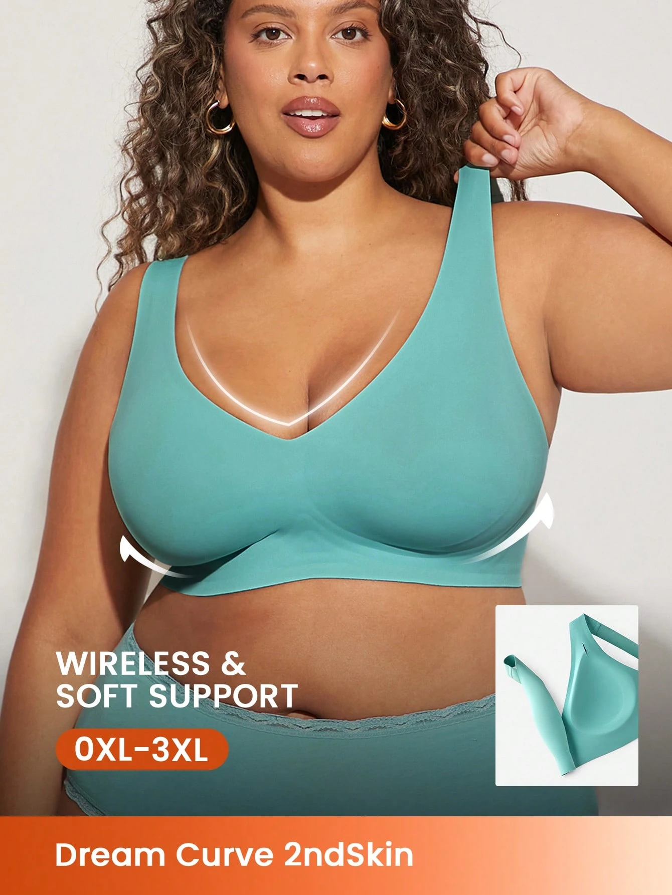 Plus Dream Curve 2ndSkin Green Wireless Seamless Plunge Lounge Sticky Basic SizeFreedom Bra Bielizna niewidoczna Wygodne, niezbędne elementy Odpowiednie również dla nastolatek i dzieci