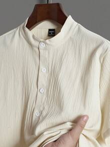 Manfinity Homme Loose Fit Minimalist Half Button Men's Shirt And Pants Set, Summer, Cozy Outfits - Multicolor - View 5