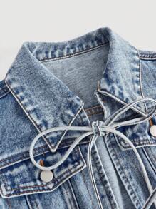 Sweetra Veste/gilet en denim décontracté avec nœud à l'avant pour femme - Bleu azur - Voir 3