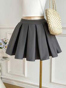 Comfortcana Plus Size Women's Solid Color Bowknot Detail Cropped A-Line Skirt - Grey - View 5