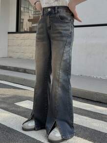 DAZY Tween Girl Denim Bell Bottom Pants - Dark Wash - View 4