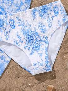 3pcs/Set Tween Girls Swimsuit With Floral Pattern, Including Swimsuit, Mesh Triangle Shawl, And Skirt - Multicolor - View 4