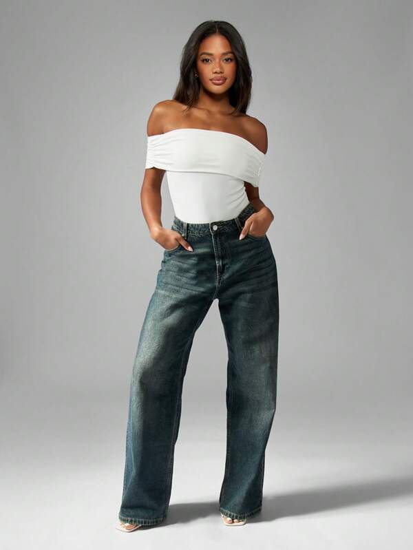 MISSGUIDED Off Shoulder Bodysuit Foldover Bardot Top Elegant Party Evening Occasion Fitted Sleeveless Summer Spring Versatile Form-Fitting Clubwear Essential