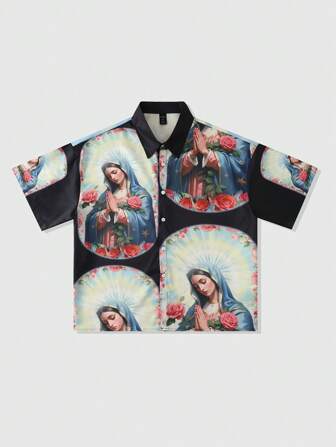 Chemise homme ample à simple boutonnage avec imprimé floral et manches courtes