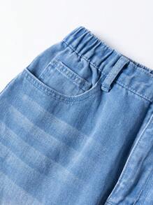 Teens Girls Casual Heart & Butterfly Embroidery Denim Skirt, Blue, Loose Fit, Versatile Denim Skirts For Women Jean Skirts For Women Jeans Skirts Long Jean Skirt Skirts For Teen Girls Tween Girls Denim Skirts - Medium Wash - View 7