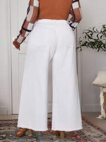 EMERY ROSE Plus Size Women's Pocketed Wide Leg Loose Casual Versatile Jeans - White - View 2