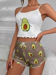 SHEIN Conjunto de Camisola e Shorts Pijama com Estampa de Abacate