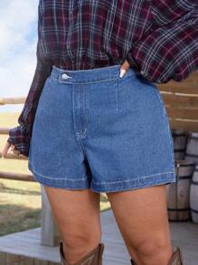 EMERY ROSE Short vaquero casual y sencillo para mujer talla grande - Azul lavado medio - Ver 7