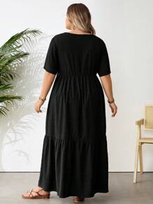 SHEIN CURVE+ Plus Size Solid Color Super Long Dress For Beach/Vacation,Summer Outfits For Womenbeach Outfits For Woman/Beach Dress/Beach Vacation Outfits/Beach Essentials / Graduation/Tea Party Dress