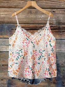 SHEIN VCAY Übergröße Damen Holiday Blümchen Kontrast Spitze Camisole Tank Top - Verschiedenfarbig - Übersicht 2