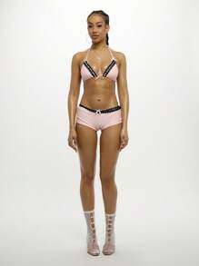 SUMWON WOMEN 女式两件套泳衣蝴蝶结细节比基尼套装带蕾丝花边高腰平角短裤吊带上衣游泳海滩度假夏季泳池派对装