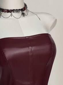 SHEIN ICON 大码女式抹胸PU皮革上衣和低腰迷你裙套装