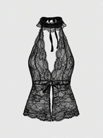 Goth Camiseta sin mangas transparente de estilo gótico con encaje de malla y atado a la mujer, apropiada para festivales de música y bodas