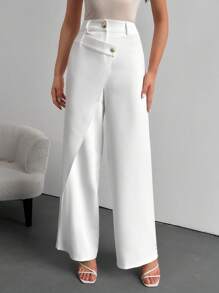 SHEIN Pantaloni larghi asimmetrici da donna, doppio strato, vita alta, pantaloni casual e da donna d'