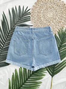 SHEIN EZwear Pantaloncini di jeans casual estivi lavati con orlo arrotolato