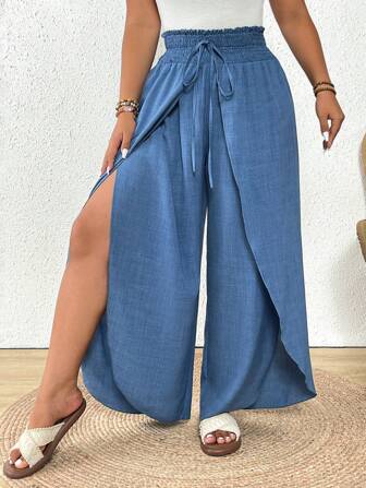 SHEIN Frenchy Pantalones de moda de unicolor talla grande, adecuados para el verano