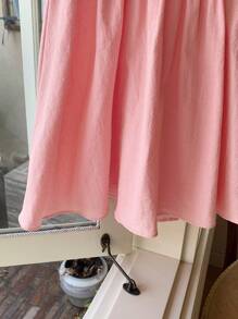 Blossori Young Girls' French Elegant Pink Floral Embroidery Front Dress, Spring/Summer - Pink - View 5