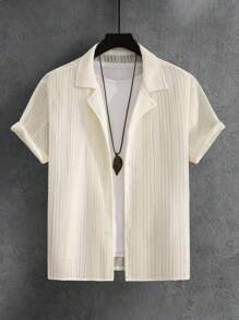 Manfinity Homme Plus Size Men's Casual Plain Texture Short Sleeve Shirt, Summer, Men's Mesh Shirt, See Through Shirt Men