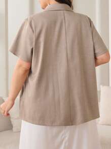 Mulvari Blazer court minimaliste à double boutonnage et manches courtes fin, tailles grandes pour l'été