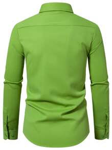 Calvornis Áo sơ mi nam dài tay màu trơn, thời trang cho mùa hè, áo sơ mi nam ôm sát, áo sơ mi nam màu xanh lá cây, áo sơ mi nam màu xanh lá cây, áo sơ mi nam ôm sát, áo sơ mi nam màu xanh lá cây tươi sáng, cho mùa thu - màu xanh lá - Xem 2
