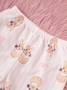 2pcs/Set Girls'' Cute Rabbit Print Short Sleeve Cardigan And Pants Set, Casual And Comfortable Homewear - Multicolor - View 6