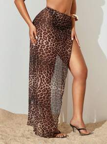 Zolique Falda estilo playa sexy con abertura lateral, estampado de leopardo, para mujer