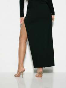 KIZN Twist Wrap Maxi Skirt Evening Formal Side Split High Slit Long Draped Party Wedding Event Dress Bottom - Black - View 2