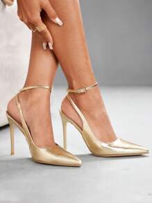 CUCCOO SZL 女士尖头细高跟鞋时尚性感派对鞋适合夏季度假、夜店、派对 - 金色 - 查看 3
