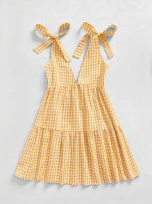 Comfortcana Vestido mini de mujer con volantes, lazo y estampado de cuadros