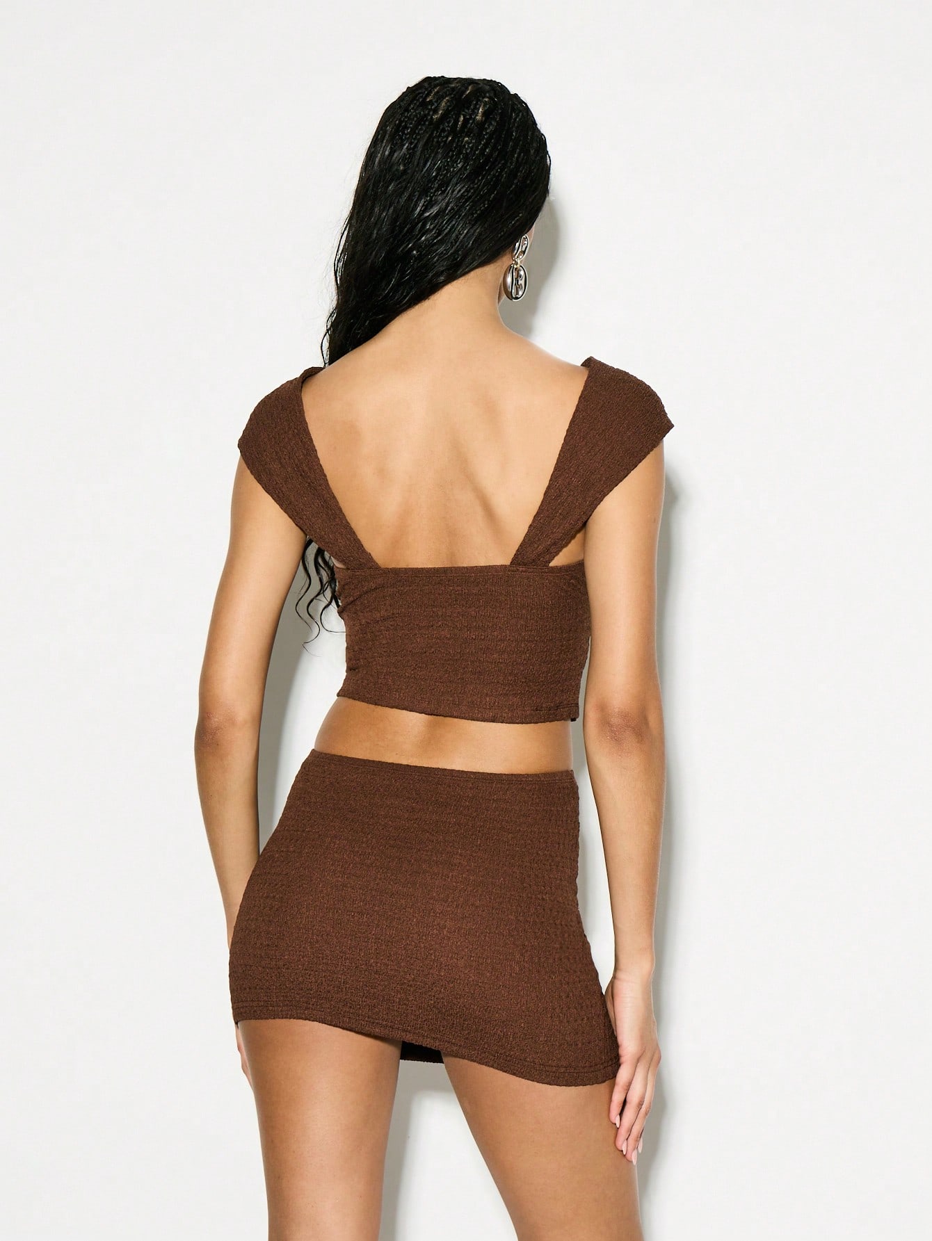 KIZN Brown Ring Detail Cut Out Halter Style Crop Top