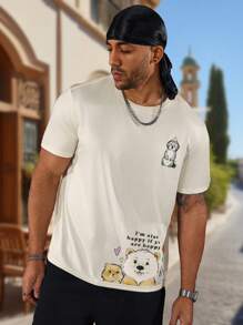 Manfinity Homme Men's Plus Size Cartoon Animal & Slogan Printed T-Shirt - Apricot - View 6
