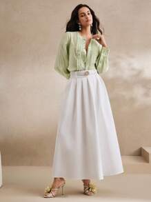 Anewsta Elaire 女式透明荷叶边领性感长袖衬衫，“Old Money” - 綠色 - 查看 3